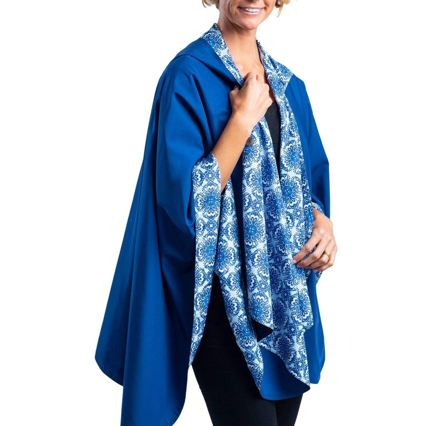 RainCaper - Navy with China Blue Rain Travel Cape