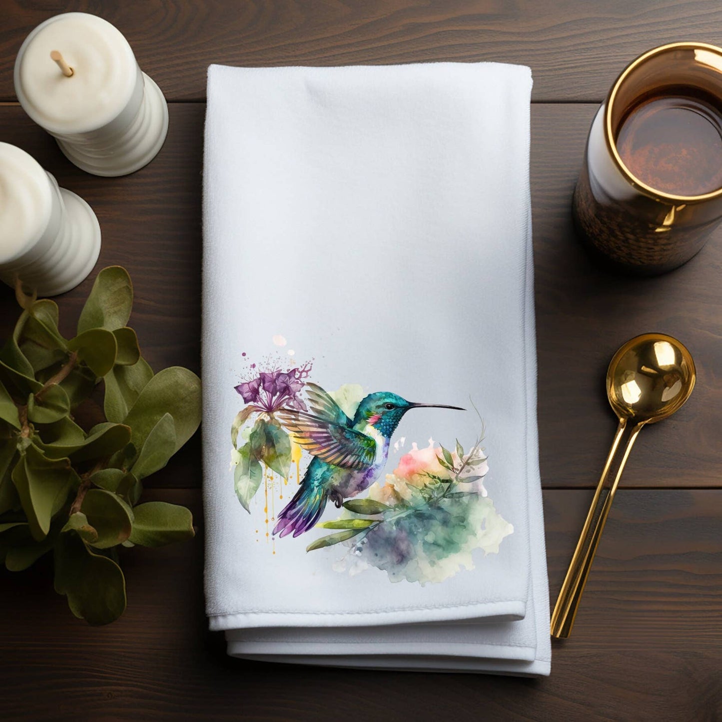 Fernville Creations - Hummingbird Watercolor Art Luxury Bathroom Hand Towel
