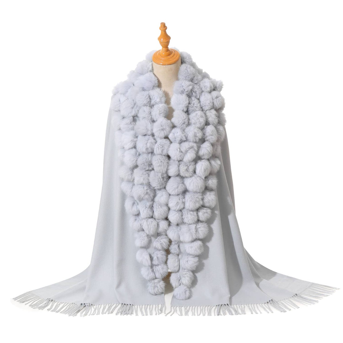 PEACH ACCESSORIES - M304 pompom fur Shawl: Baby Pink