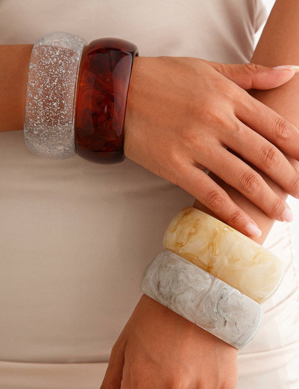 Dipped Shop - Vintage Wide Tie-Dye Acrylic Bracelets DP25D631: Beige