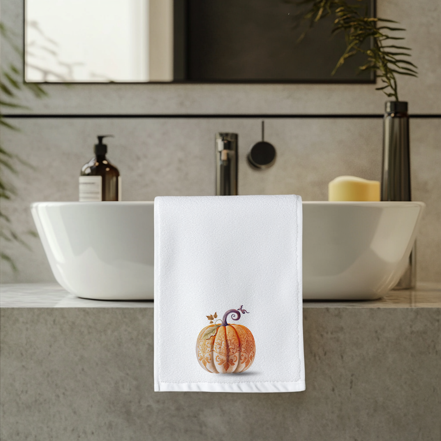 Fernville Creations - Elegant Pumpkin Fingertip Towel, Fall Home Decor, Tip Towel