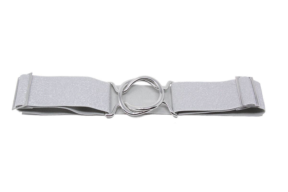 German Fuentes Handbags - CINT-34 CIRCLE BUCKLE ONE STRETCH BELT: NAVY / SILVER