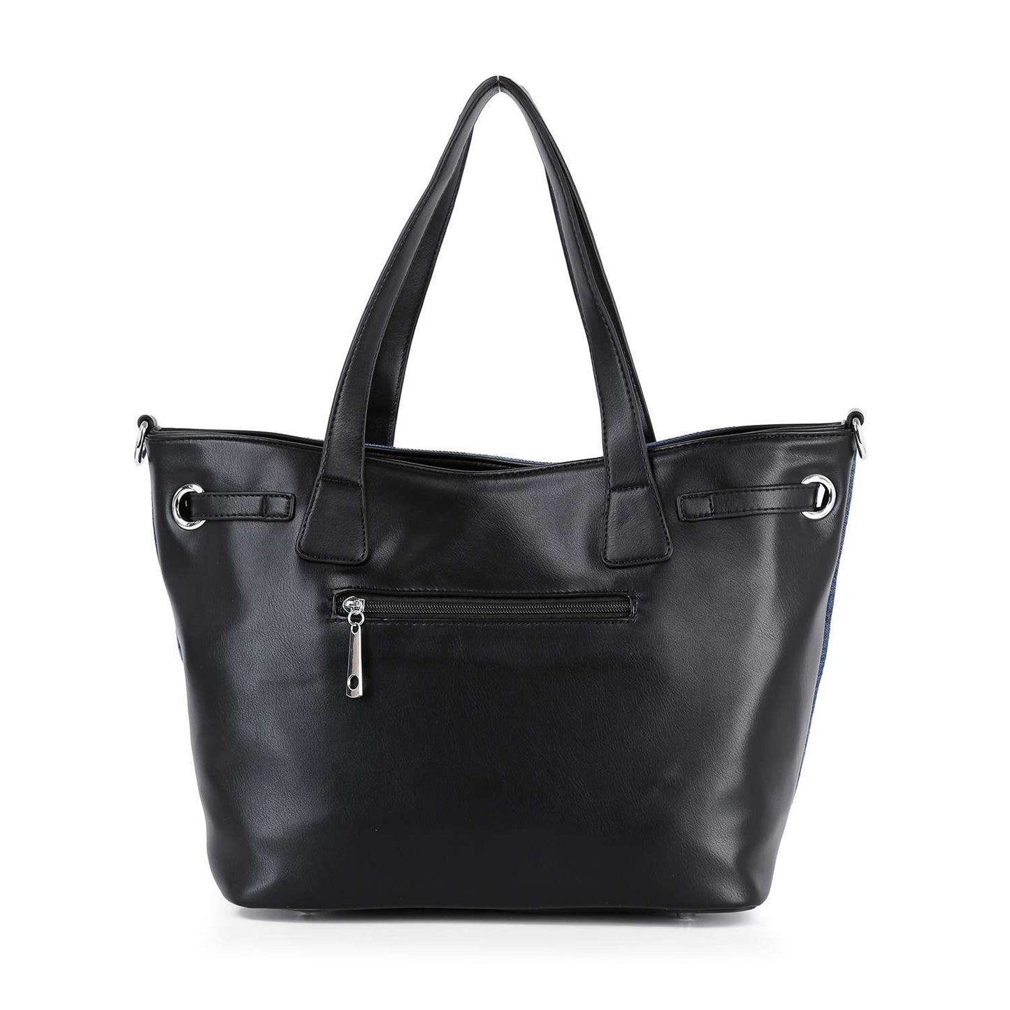 Handbag Express - Buckle Accented Sparkling Tote Handbag: Blue-Black