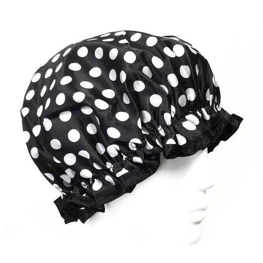 Wrapables.com - Wrapables Trendy Satin Shower Cap: Black and White Dots