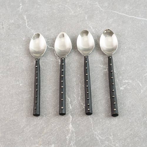 India Handicrafts Inc - Stainless Steel Coffee Spoons w/ Black Handles S/4