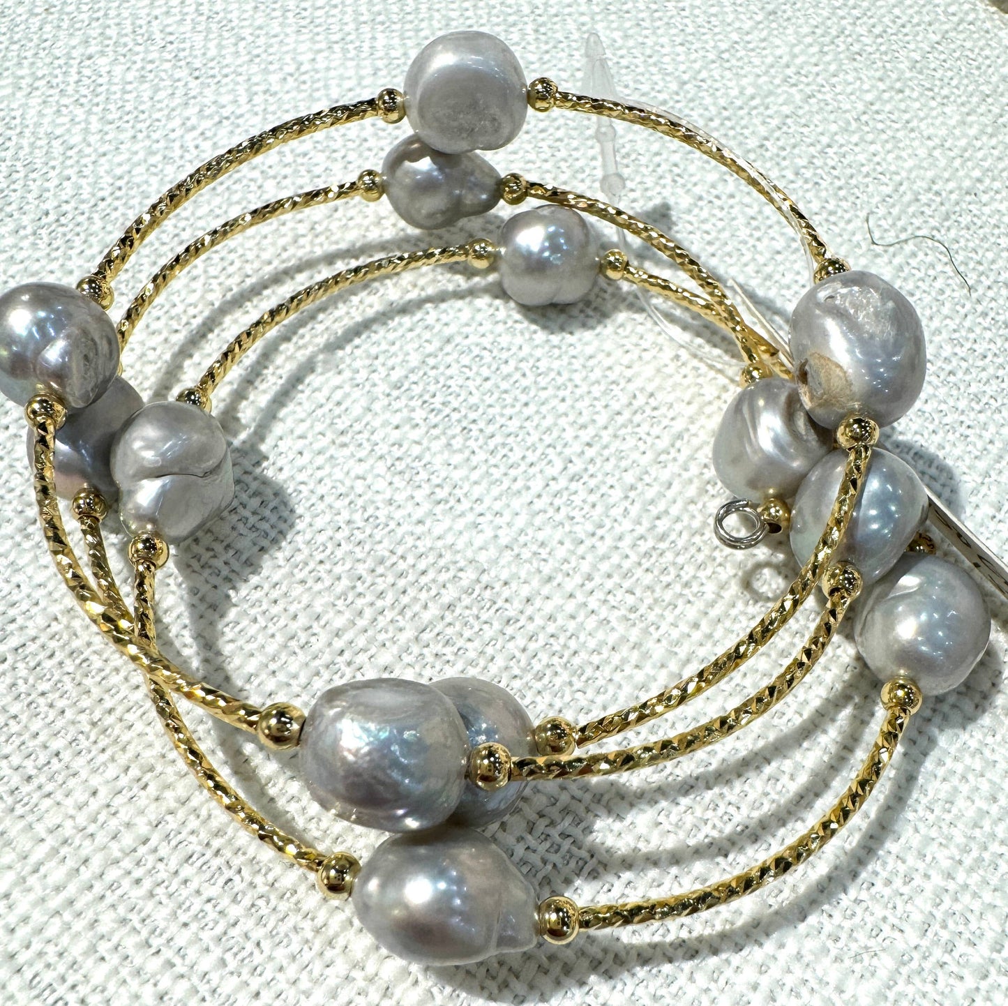 Studio G - #150 GD Gold Wrap Potato Pearl Bracelet: Grey Pearl