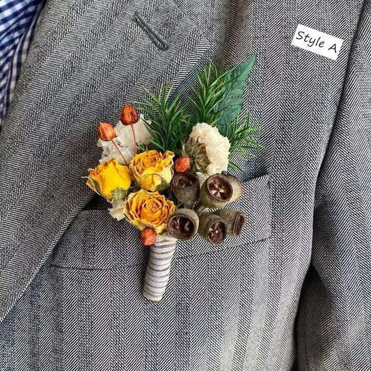 Sweet Home Deco - Dried Flower Mini Floral Bouquet, Boho Greenery Boutonniere: Style A