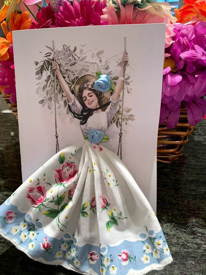 MOMENTS IN THYME - Harrison Fisher Girl on a Swing: Forget me not