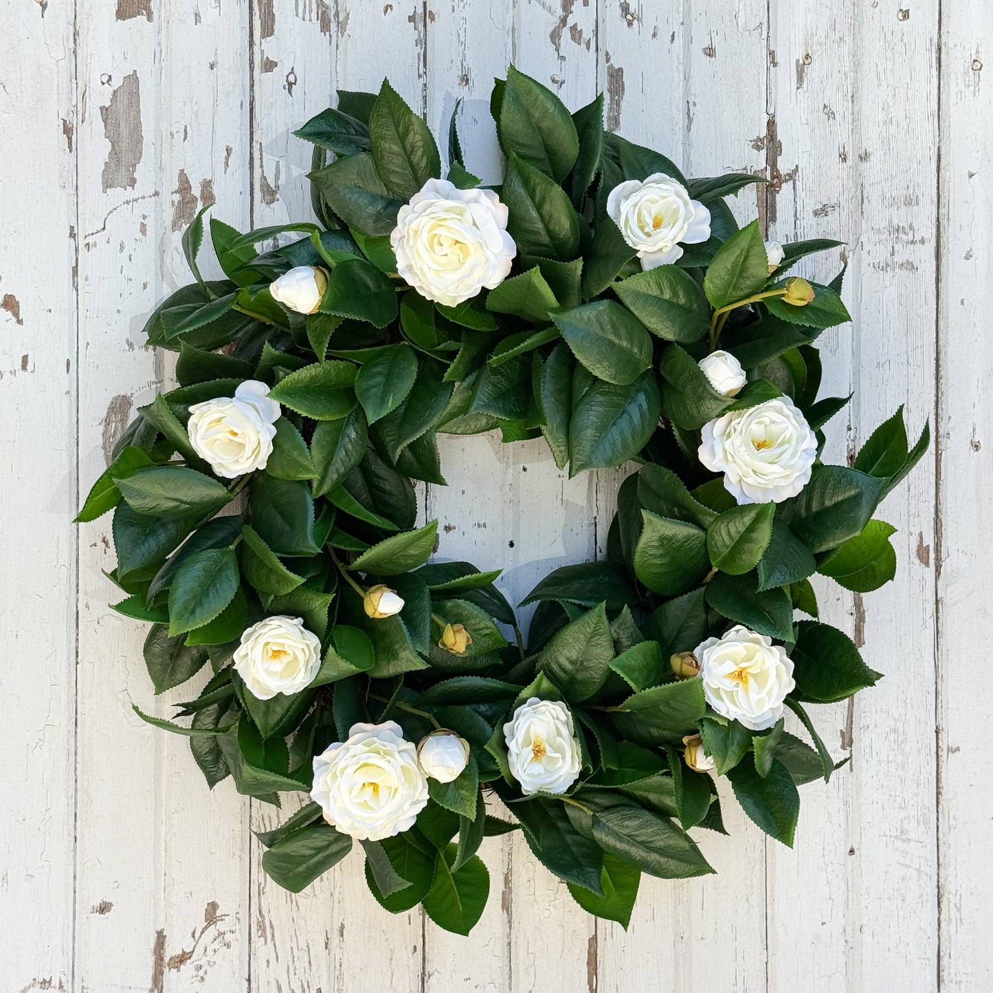 Mills Floral Company - Camelia Flower Wreath - White - 26 Inch