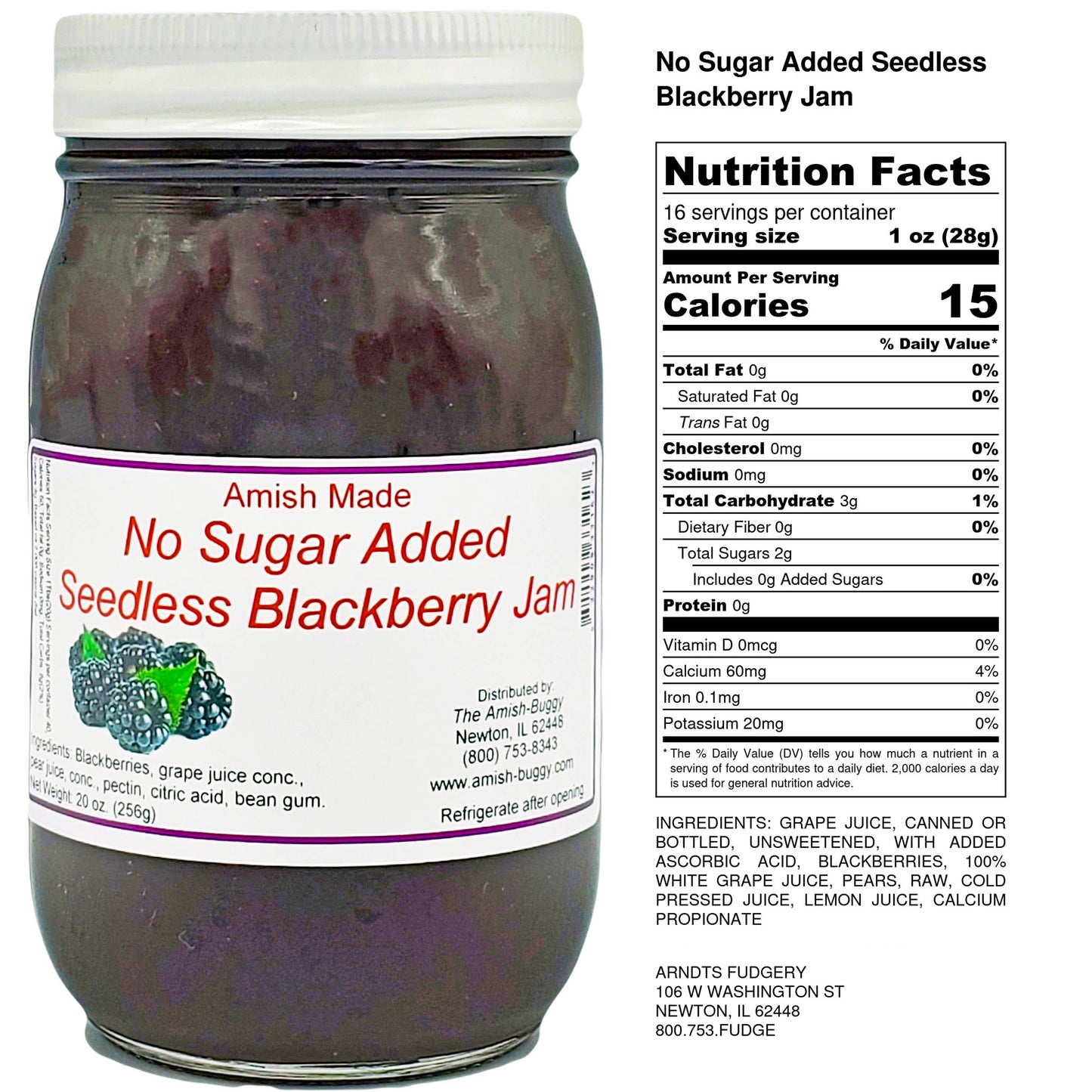 Arndt's Fudgery LLC - All Natural No Sugar Added Amish Made 16 oz. Jam: Apricot