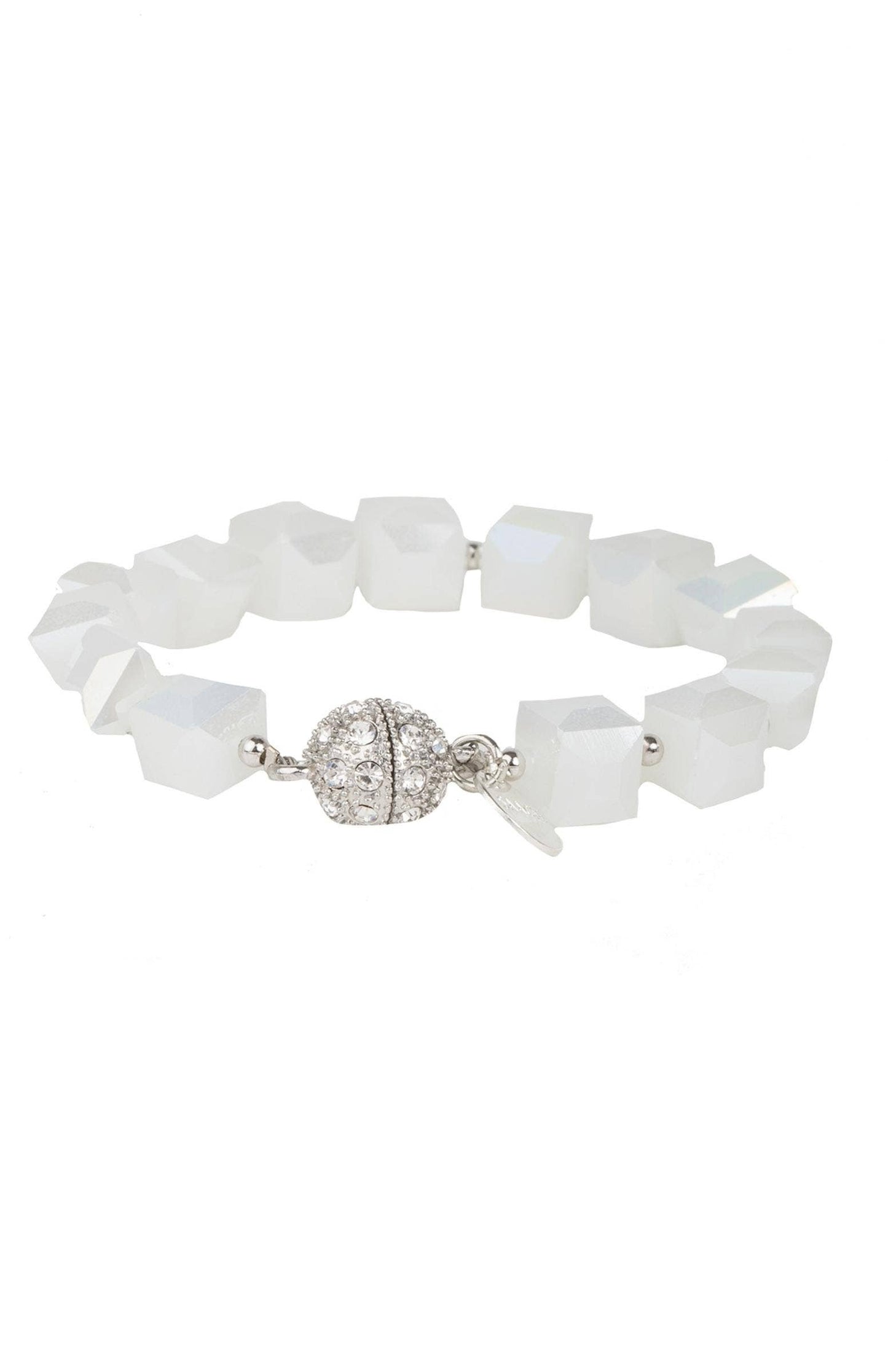 SAACHI - Faceted Bead Stretch Bracelet With Magnetic Clasp: White