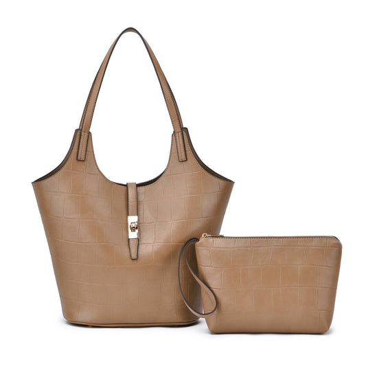Mellow World - Clio 2-in-1 Croc Embossed Tote: Latte