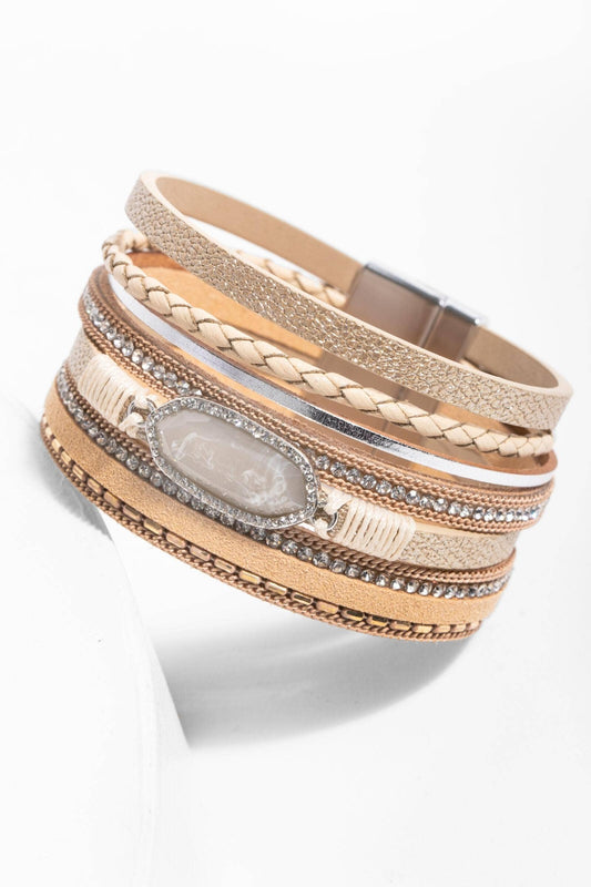 SAACHI - Reno Resin Stone Leather Bracelet: GOLD