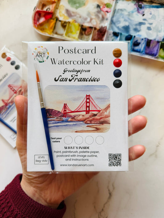 Landa Ruen Art - San Francisco Golden Gate Bridge Watercolor Postcard Kit