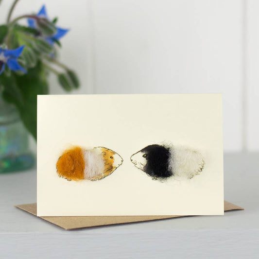 Papersheep UK - Guinea Pigs (Ginger & Black) 3D Mini Card with Wool Finish