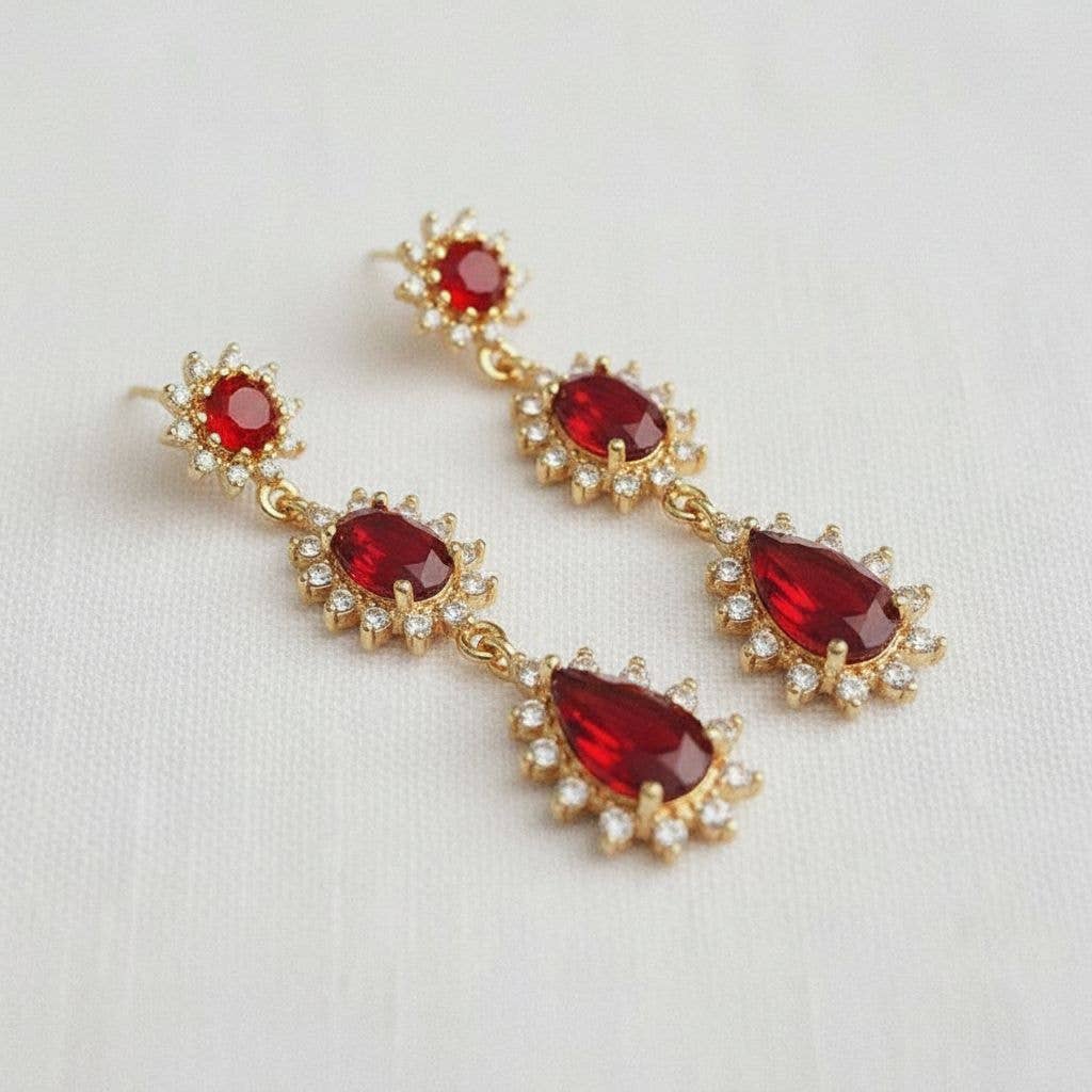Ellemadera - Regal Vintage-Inspired Gemstone Drop Earrings