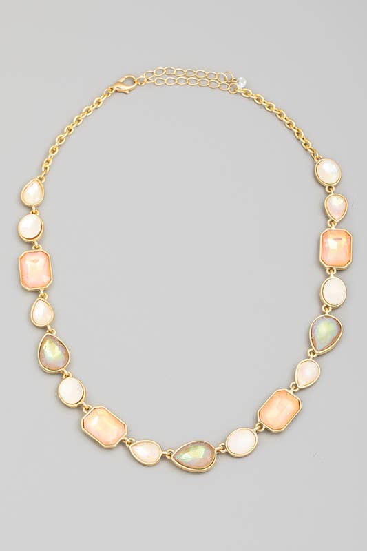 anbfashion - Mixed Colorful Gems Chain Necklace J2503: Mt