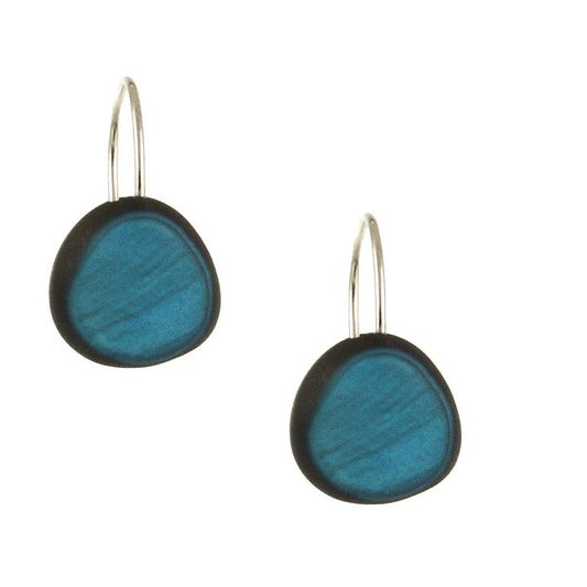 Origin Jewelry - Resin & Shell Drop Earrings - SMALL, Rounded Edge, 0.5": Ocean Blue