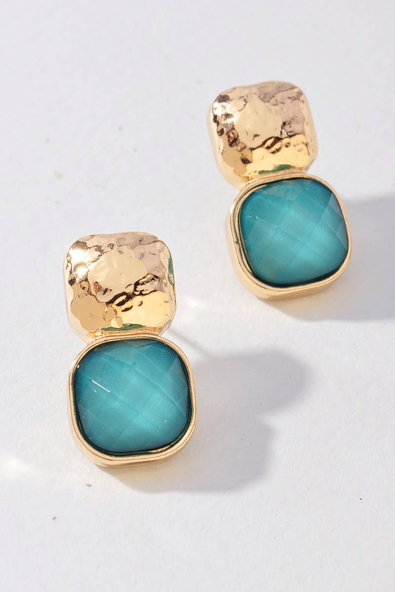 anbfashion - HAMMERED METAL SQUARE STONE EARRING : Gdsnow