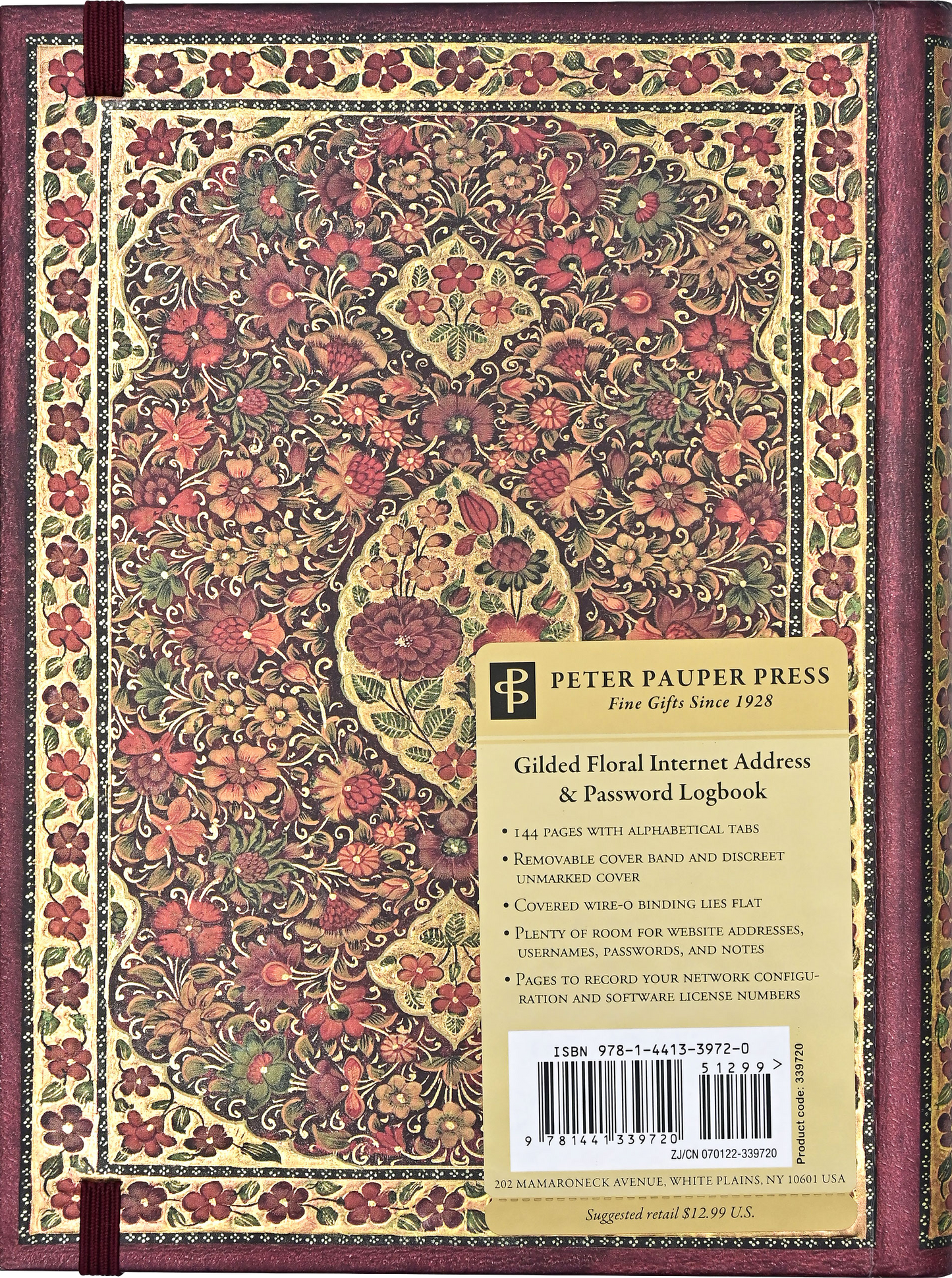 Peter Pauper Press - Gilded Floral Large-Format Internet Address & Password Logbook