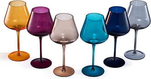 The Wine Savant /  Khen Glassware - Jewel Colored Crystal Wine Glass Set of 6