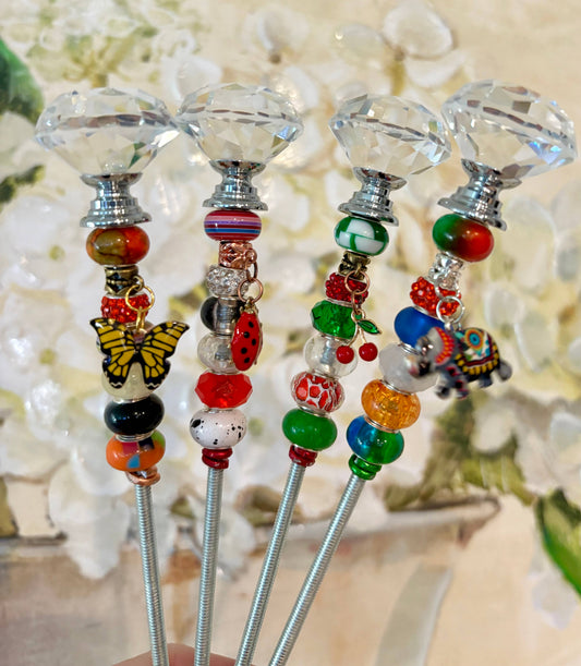 Sea of Bliss Shop - Fairy Garden Plant Stakes, Sun Catcher, Handcrafted: Clear / No Charm / 13 inch