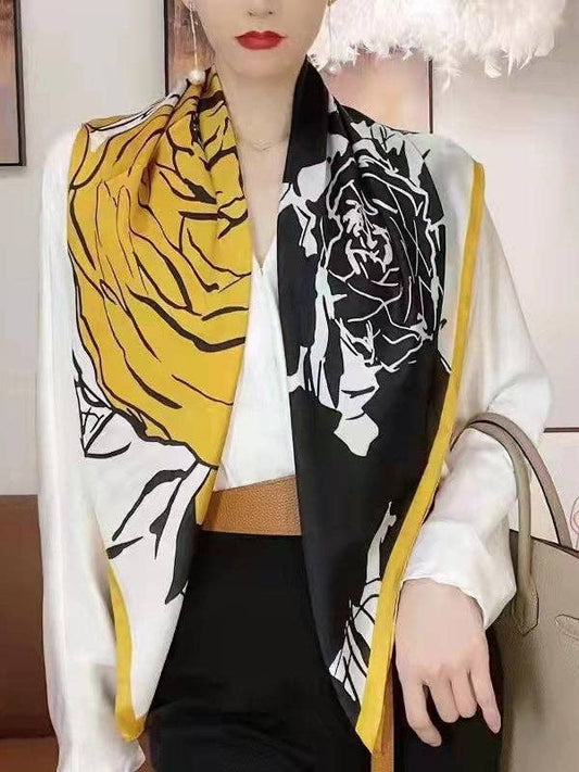 UZ Wholesale Store - Contrast Color Floral Printed Shawl&Scarf: RED / One_size