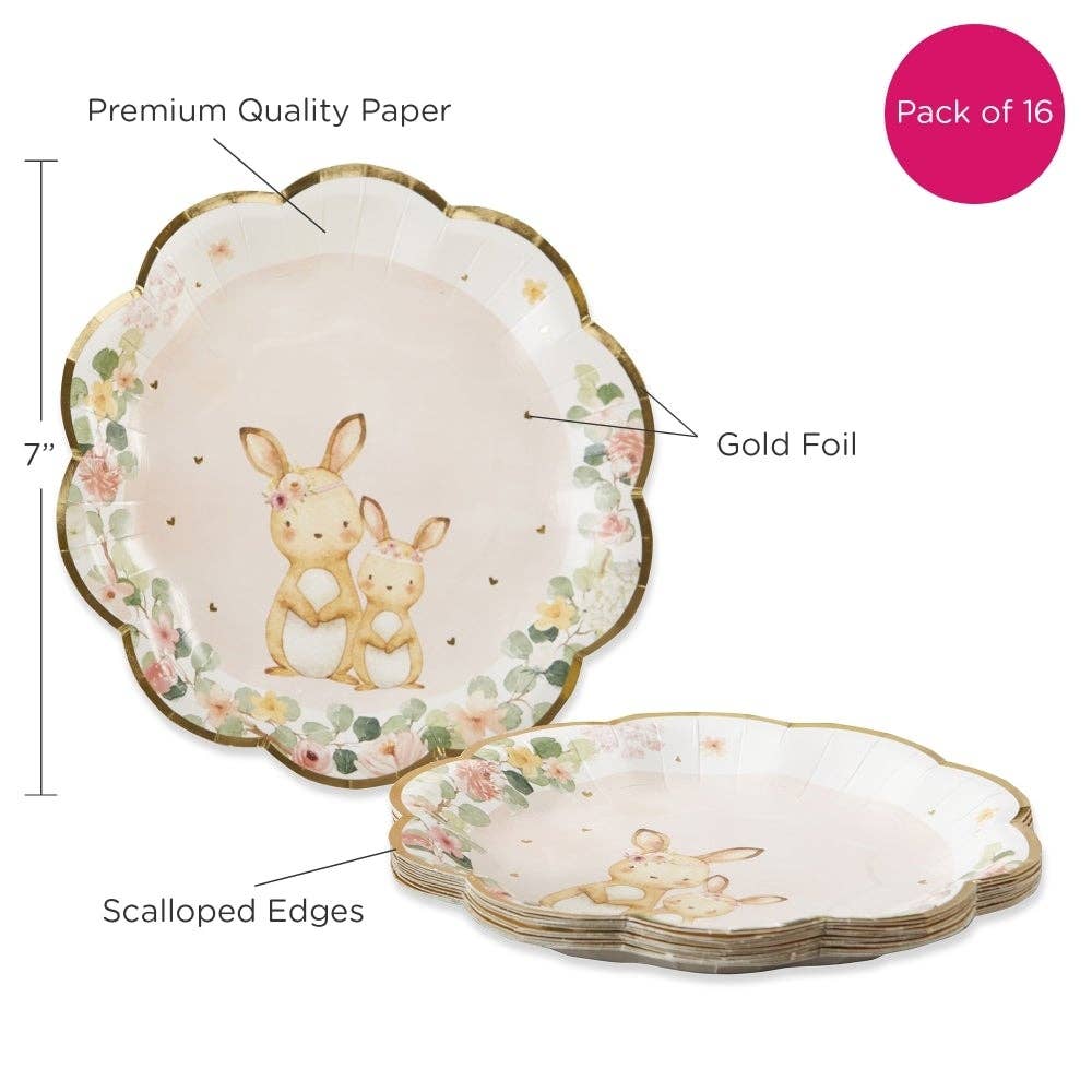 Kate Aspen - Woodland Baby 7 in. Premium Paper Plates - Pink (Set of 16)