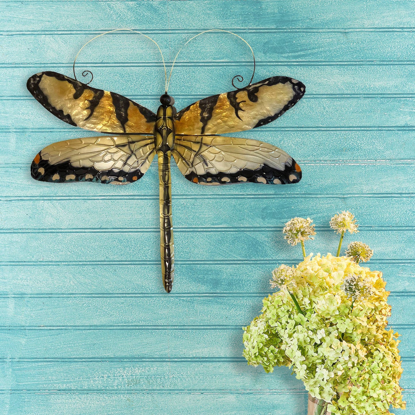 Eangee Home Design - Dragonfly Wall Decor Gold And Blue, w/ Capiz, Outdoor Safe