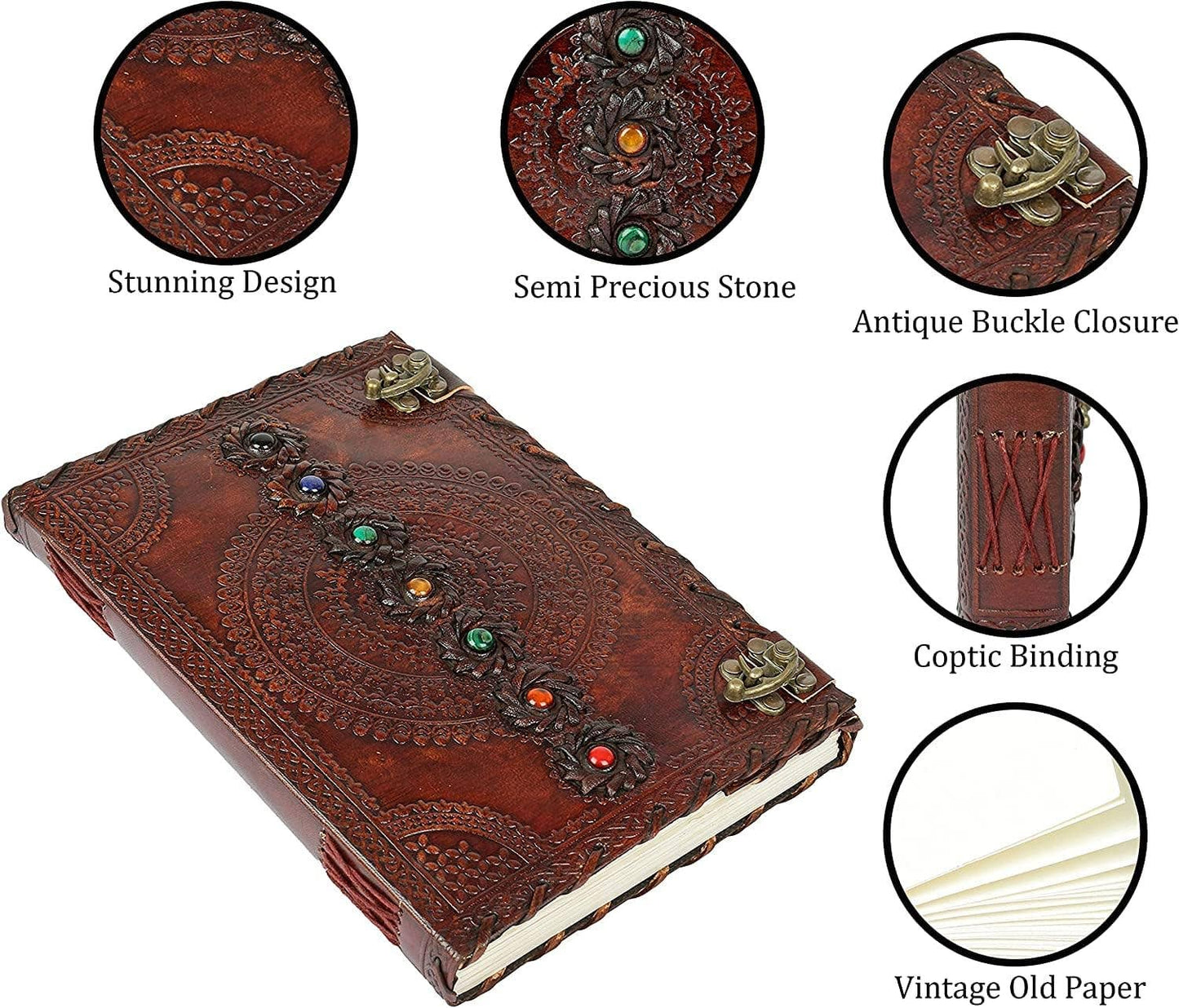 Immart Global LLC - Tuzech Leather Journal Book Seven Chakra Medieval Stone Embossed Handmade Book of Shadows Notebook Office Diary College Book Poetry Book Sketch Book 10 x 13 Inches: Unlined