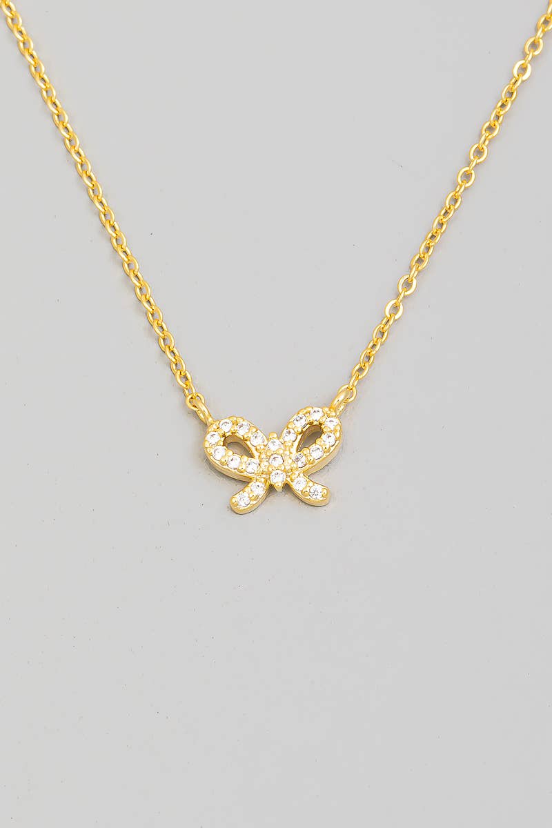 The Looks by Fame Accessories - Cz Pave Ribbon Bow Pendant Chain Necklace: S