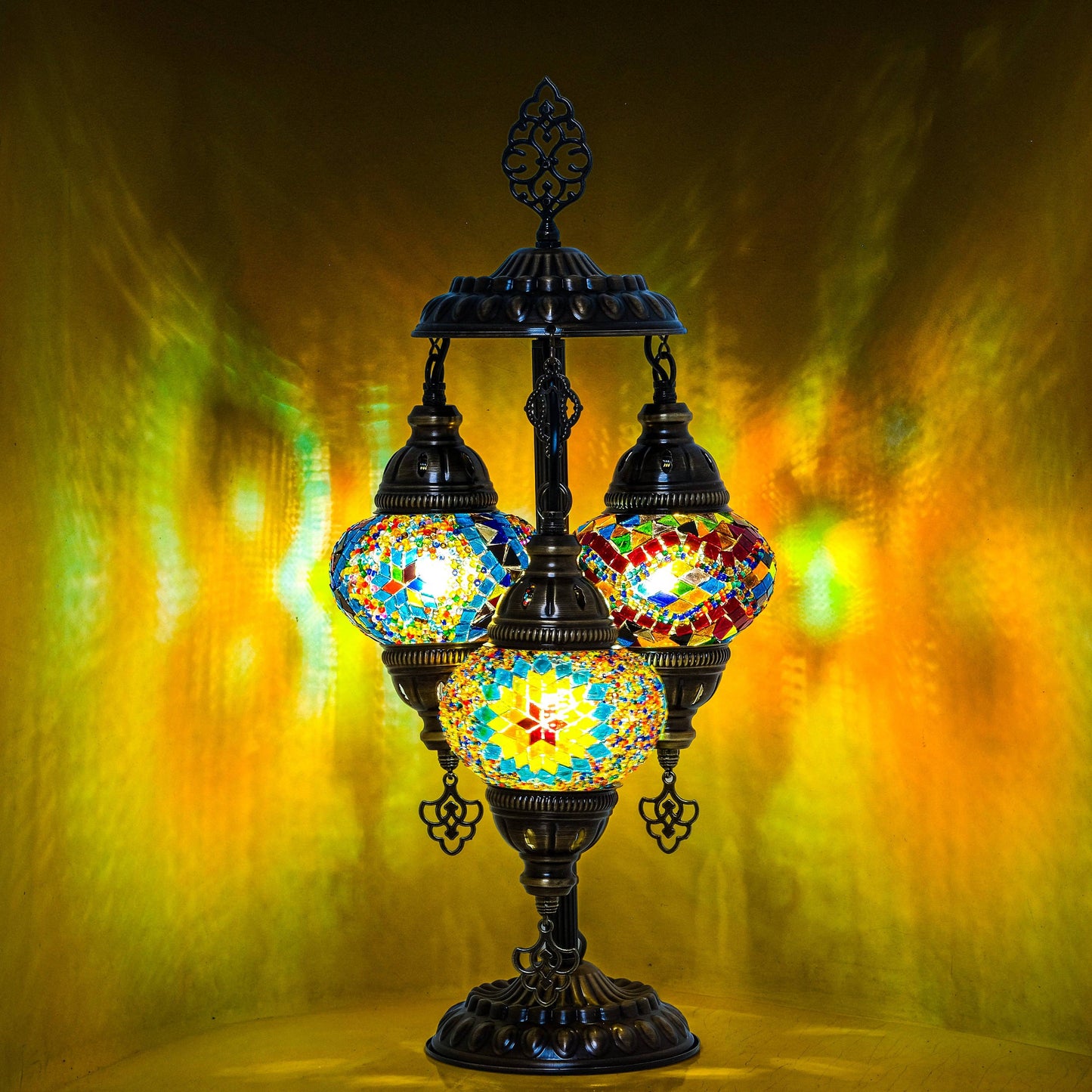 Mozaist LLC - 3-Globe Turkish Mosaic Table Lamp (Rainbow)