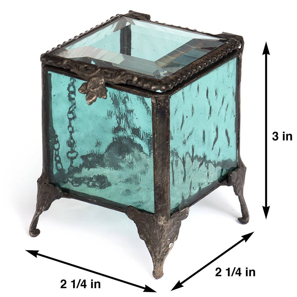 J Devlin Glass Art & Bert Anderson Collection - Turquoise Blue Stained Glass Jewelry Box by J Devlin