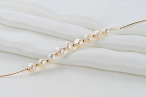 Blueyejewelry - Dainty Pearl Bracelets - 18k Gold Pearl Chain Bracelets: D. Half Pearl Half Paperclip Chain