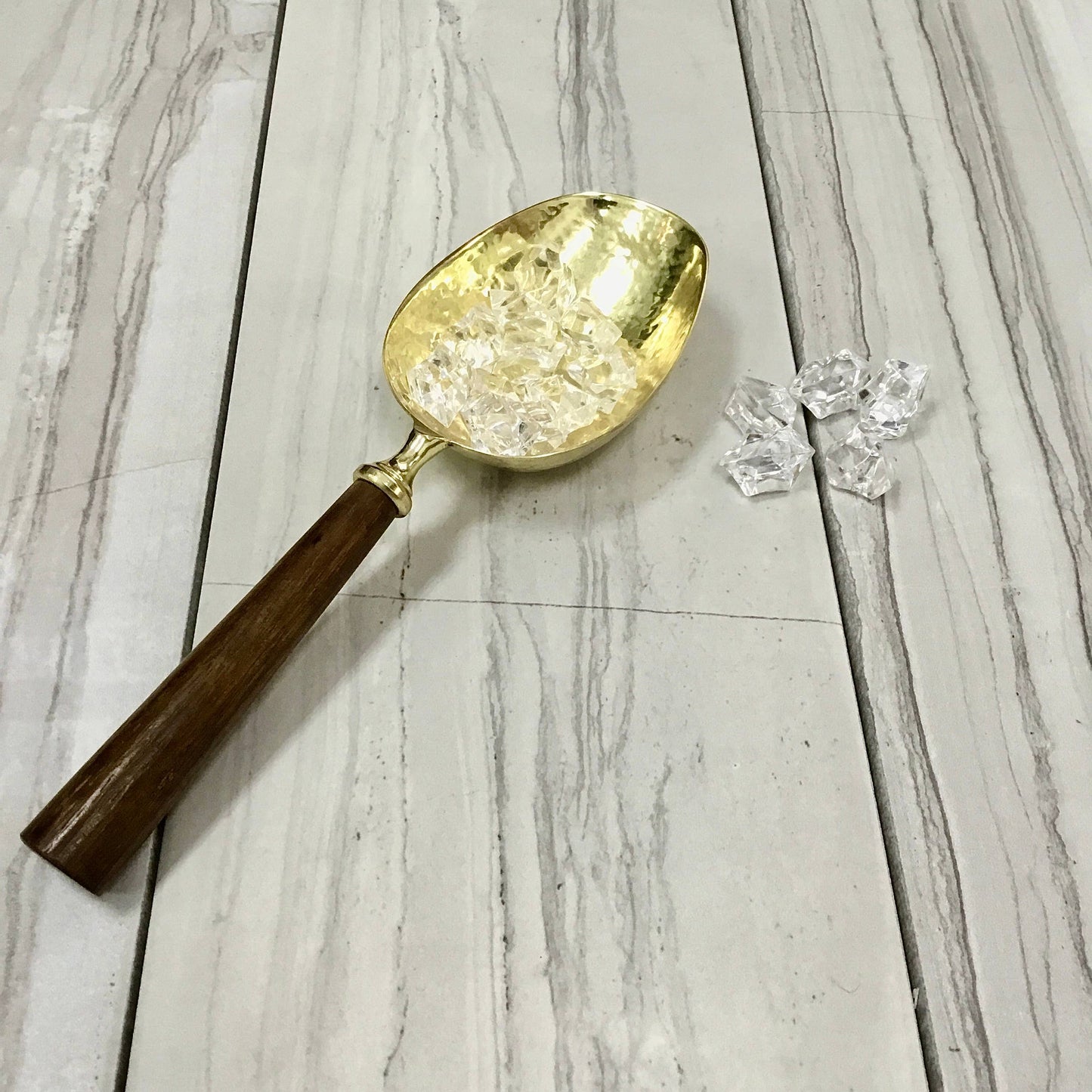 India Handicrafts Inc - Gold Hammered Ice Scoop w/ Driftwood Handle