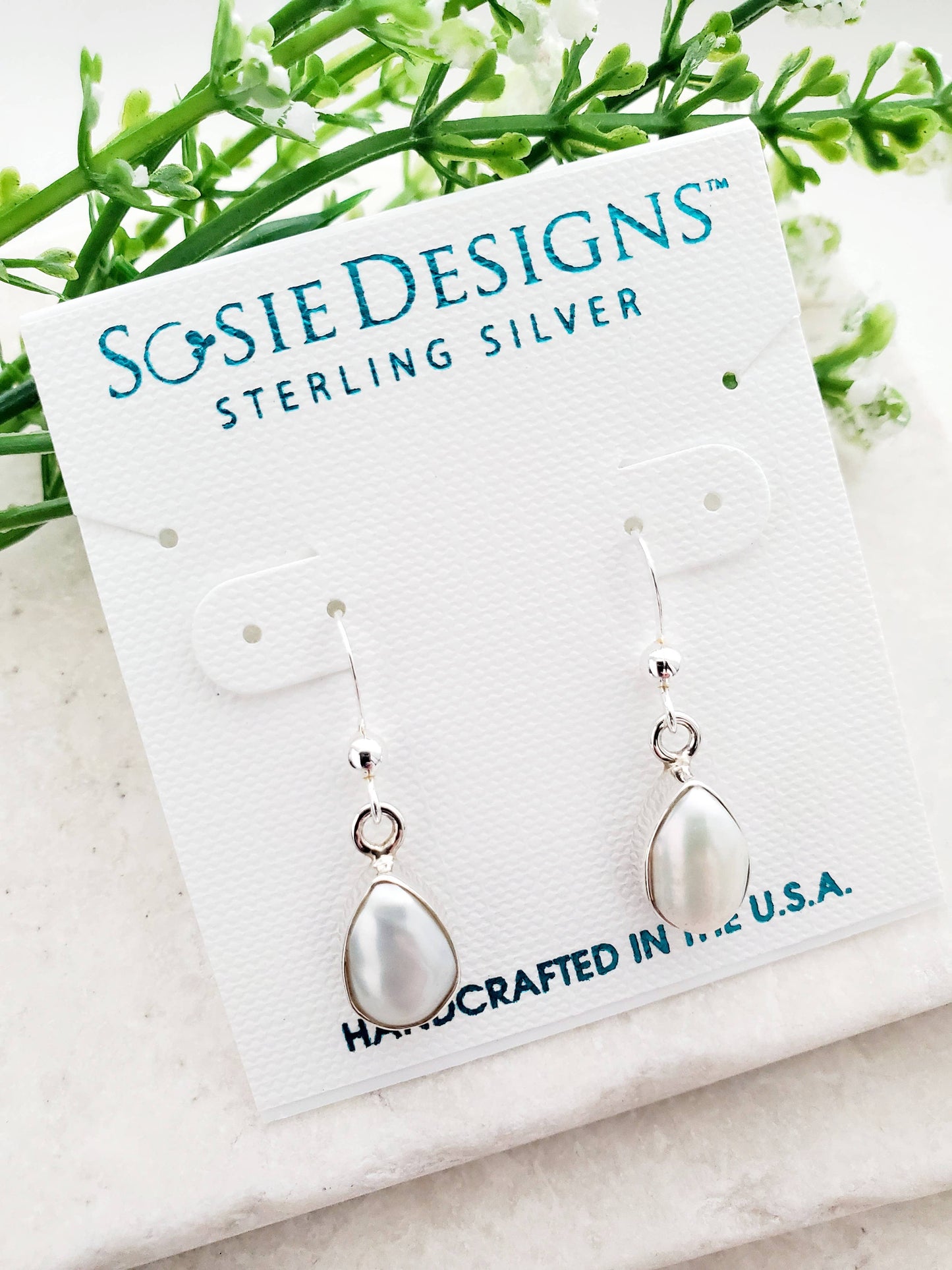 Sosie Designs - Sterling Silver Bezeled Teardrop Earring - Pearl