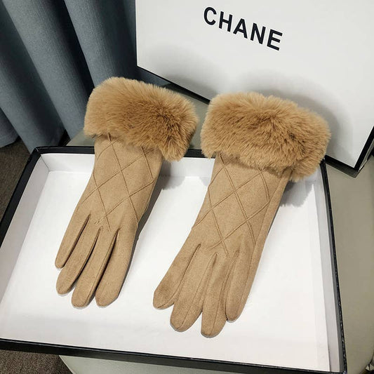PEACH ACCESSORIES - Winter Elegance Faux Fur Trimmed Gloves HA296: Taupe