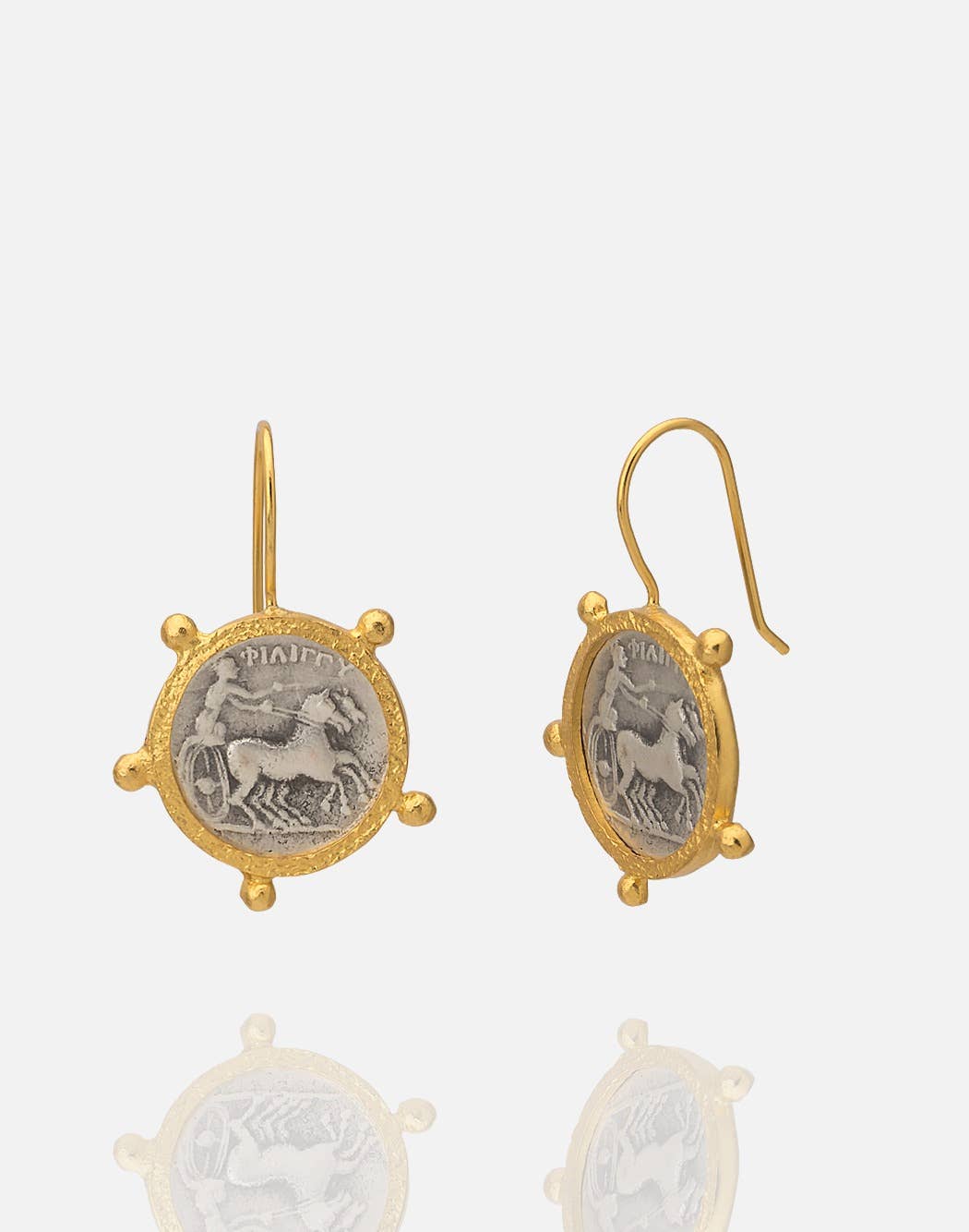 AJS Design Studio - 2 tone gold and rhodium Roman coin with chariot earring