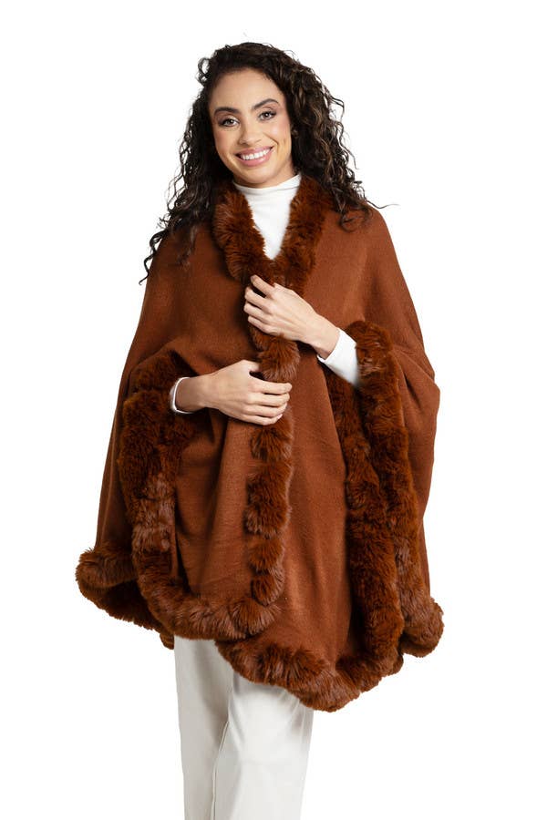 SAACHI - Faux Fur Cape Kimono: BLACK