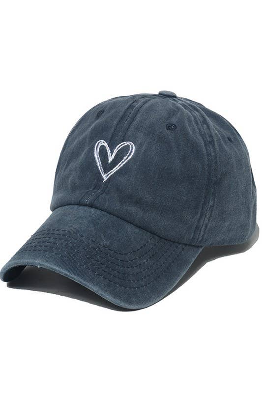 ACCITY - Spring Summer Wash Heart Baseball Cap, Sun Hat CWAH0012: BLACK / (OS) 1