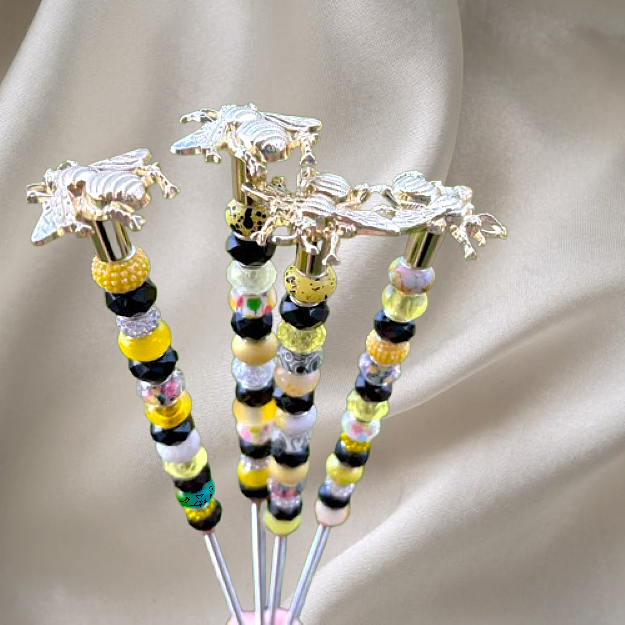 Sea of Bliss Shop - Bumblebee Fairy Garden Beaded Plant Stakes : 13 inch