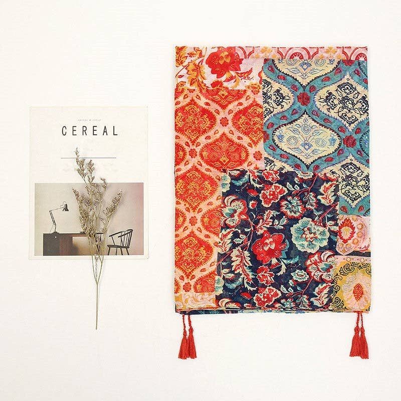 ShieldChic - Fashion Colorful Printed Fringe Scarf: Red / 185-100Cm