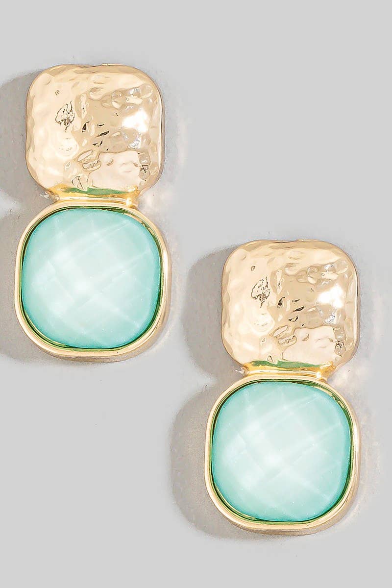 anbfashion - HAMMERED METAL SQUARE STONE EARRING : LVD