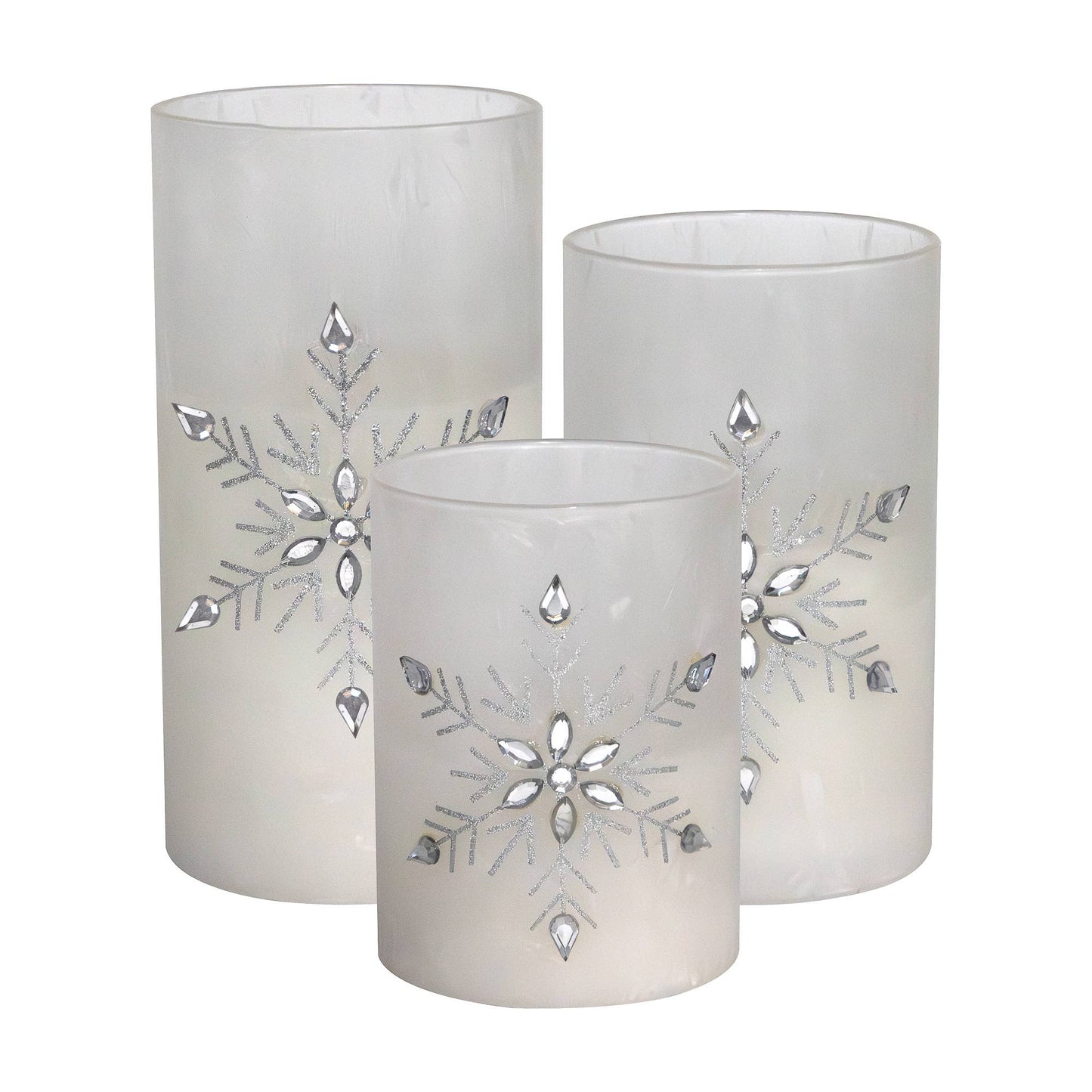 LumaBase - Battery Operated Glass Snowflake Hurricanes - Set of 3