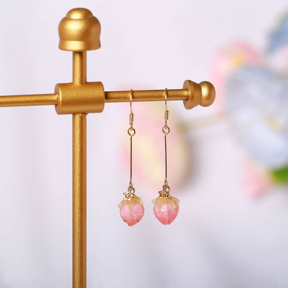 Haengseongworkshop - 18K Gold Plated Pink Rose Bud Glass Lamp work Earrings Dangle: Dangle