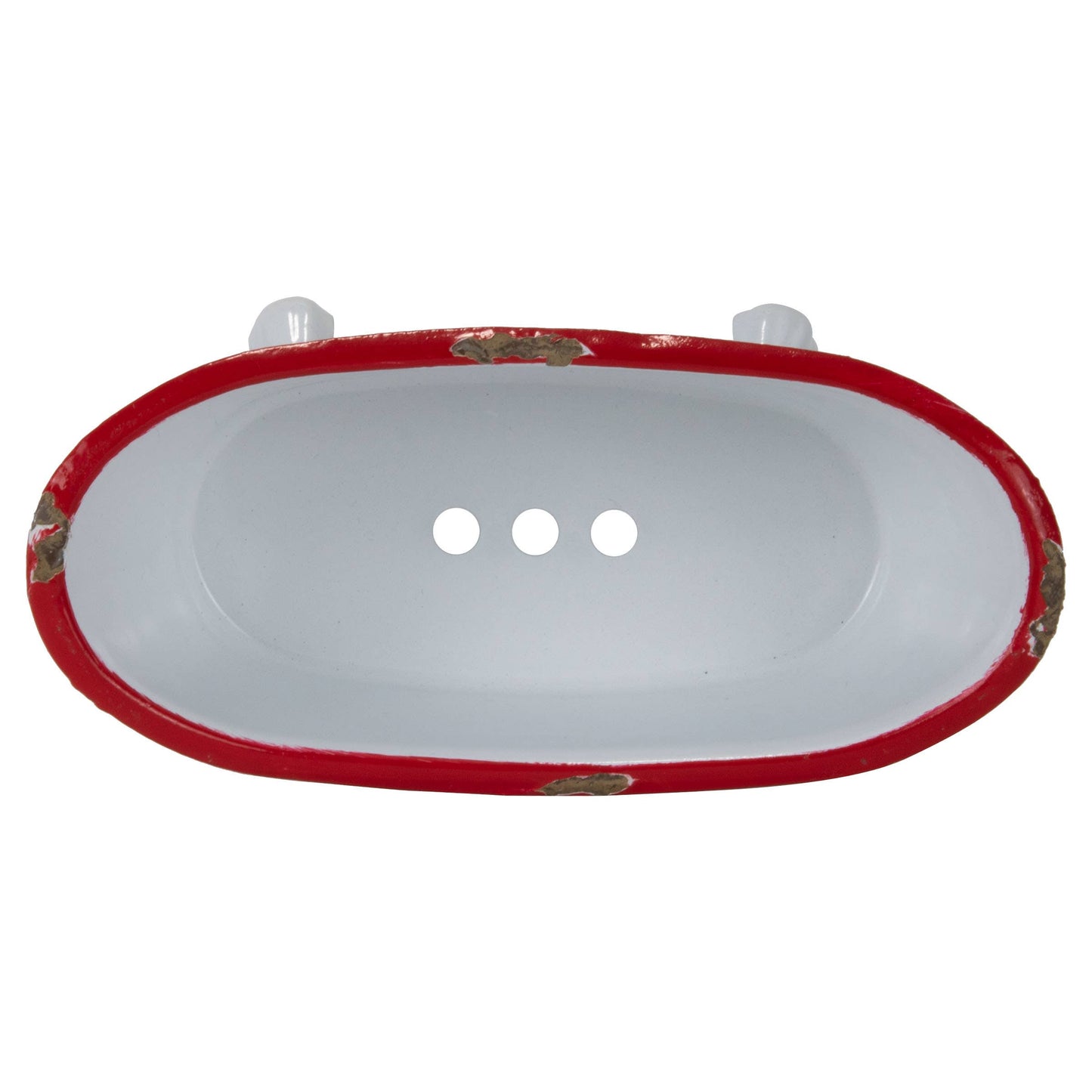 Foreside Home & Garden - Red Distressed Rim White Enamel Bathtub Soap Dish