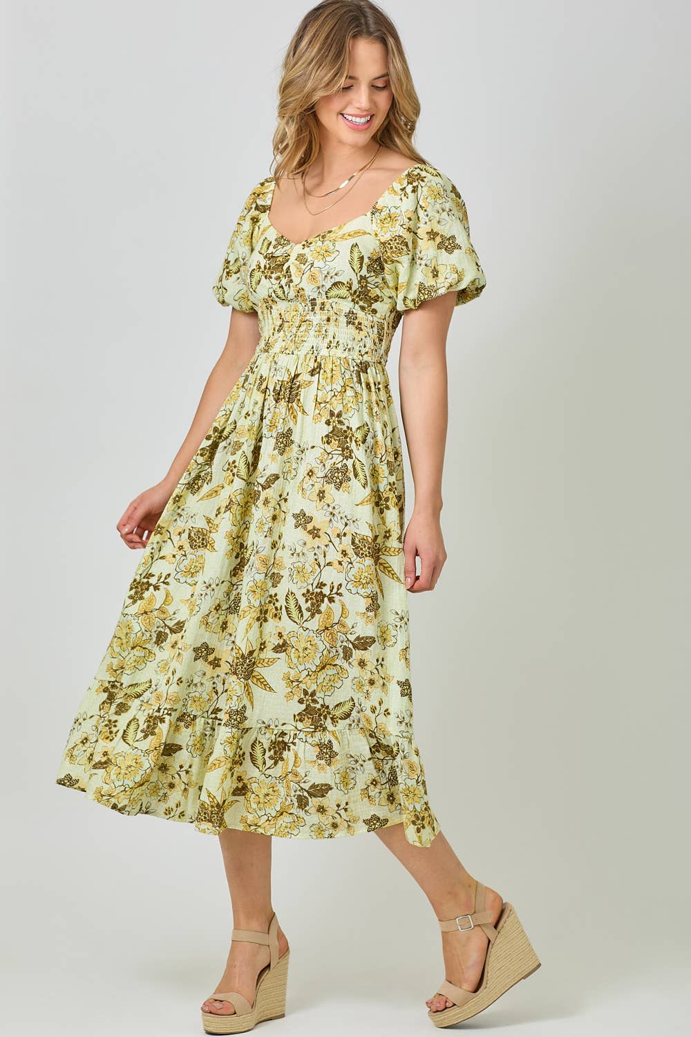 Mystree - 60945 Balloon Sleeve Long Dress: Ocean Blue / Medium