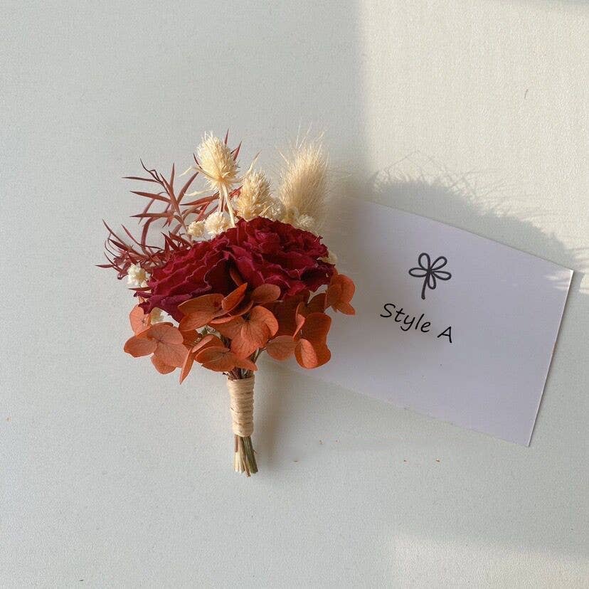 Sweet Home Deco - Boho Greenery Mini Floral Bouquet, Dried Flower Boutonniere: Style F