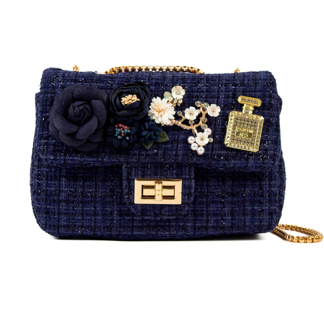 PEACH ACCESSORIES - Crystals jewelled tweed handbag: Multi-Colored