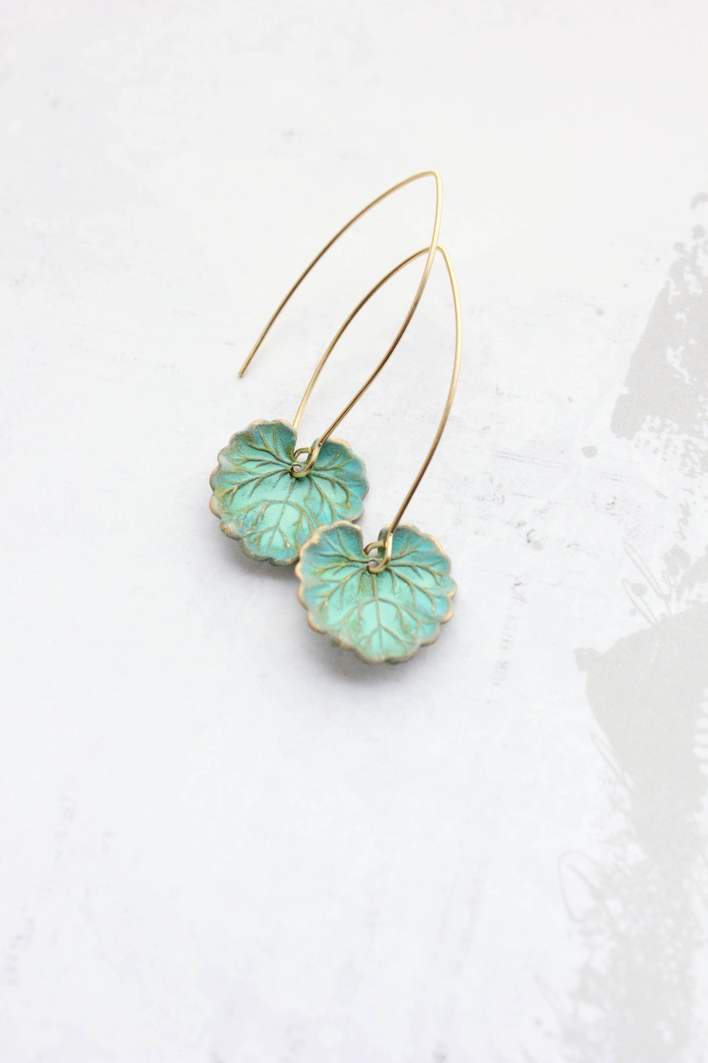 A Pocket of Posies - Lily Pad Earrings - Verdigris Patina: Short Ear Wire / Ivy Leaf